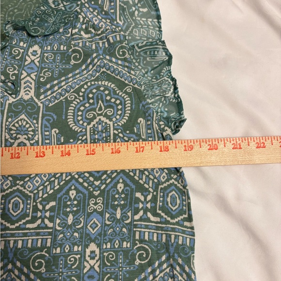 Lucky Brand Green Boho Print Sleeveless Blouse Tie Neck Womens L - Picture 4 of 8